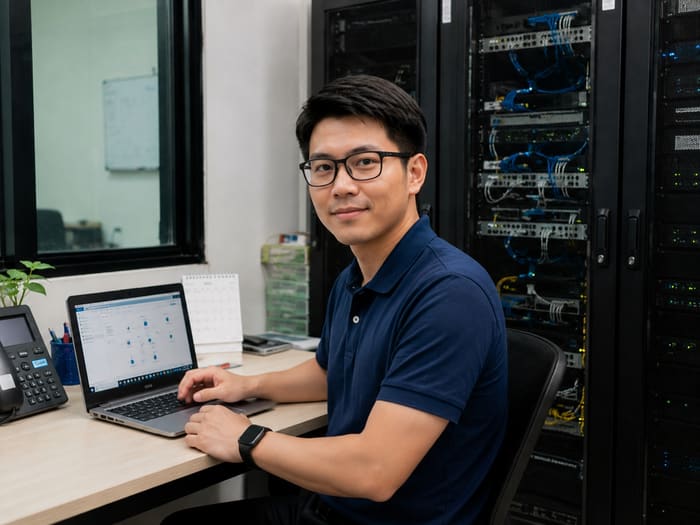 วิศวกรระบบดูแล Network และ Server ในห้อง Data Center — บริการ IT System Integration